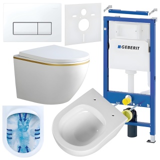 ZESTAW PODTYNKOWY WC STELAŻ GEBERIT DUOFIX MISKA PEAK-WH-GL-RIM-02 PRZYCISK DELTA 50 BIAŁY