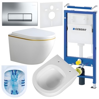 ZESTAW PODTYNKOWY WC STELAŻ GEBERIT DUOFIX MISKA PEAK-WH-GL-RIM-02 PRZYCISK DELTA 50 CHROM