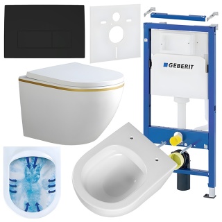 ZESTAW PODTYNKOWY WC STELAŻ GEBERIT DUOFIX MISKA PEAK-WH-GL-RIM-02 PRZYCISK DELTA 50 CZARNY MAT
