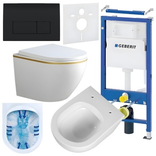 ZESTAW PODTYNKOWY WC STELAŻ GEBERIT DUOFIX MISKA PEAK-WH-GL-RIM-02 PRZYCISK DELTA 50 CZARNY POŁYSK