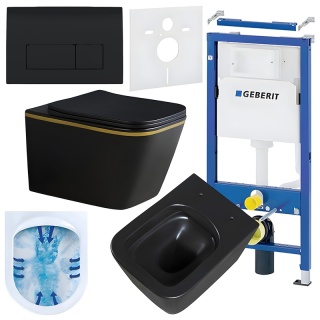 ZESTAW PODTYNKOWY WC STELAŻ GEBERIT DUOFIX MISKA RAIN-MTB-GL-RIM-03 PRZYCISK DELTA 50 CZARNY POŁYSK