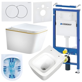 ZESTAW PODTYNKOWY WC STELAŻ GEBERIT DUOFIX MISKA RAIN-WH-GL-RIM-03 PRZYCISK DELTA 01 BIAŁY