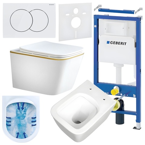 ZESTAW PODTYNKOWY WC STELAŻ GEBERIT DUOFIX MISKA RAIN-WH-GL-RIM-03 PRZYCISK DELTA 01 BIAŁY