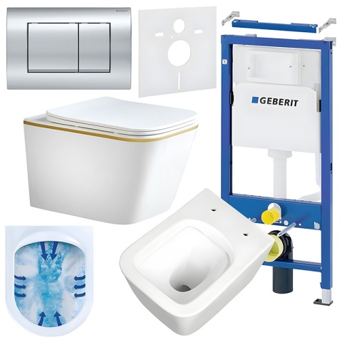 ZESTAW PODTYNKOWY WC STELAŻ GEBERIT DUOFIX MISKA RAIN-WH-GL-RIM-03 PRZYCISK DELTA 30 CHROM