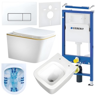 ZESTAW PODTYNKOWY WC STELAŻ GEBERIT DUOFIX MISKA RAIN-WH-GL-RIM-03 PRZYCISK DELTA 50 BIAŁY