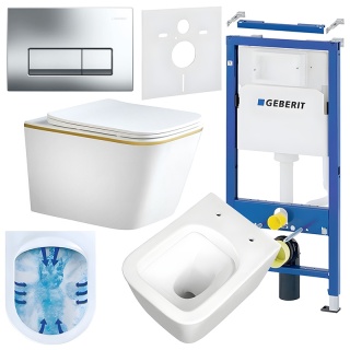 ZESTAW PODTYNKOWY WC STELAŻ GEBERIT DUOFIX MISKA RAIN-WH-GL-RIM-03 PRZYCISK DELTA 50 CHROM