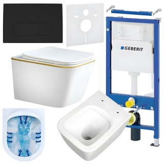 ZESTAW PODTYNKOWY WC STELAŻ GEBERIT DUOFIX MISKA RAIN-WH-GL-RIM-03 PRZYCISK DELTA 50 CZARNY MAT