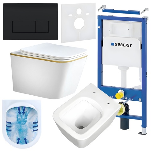 ZESTAW PODTYNKOWY WC STELAŻ GEBERIT DUOFIX MISKA RAIN-WH-GL-RIM-03 PRZYCISK DELTA 50 CZARNY POŁYSK
