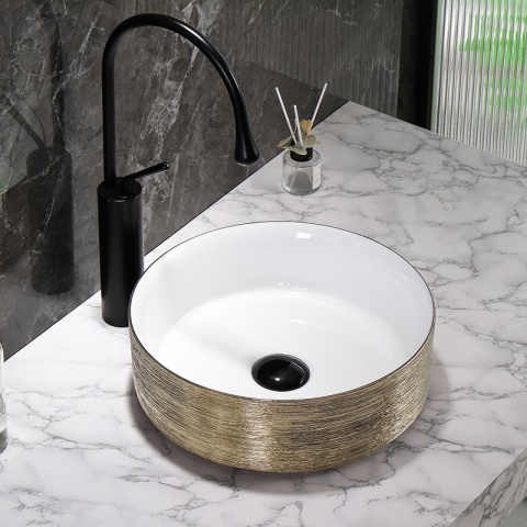 UMYWALKA NABLATOWA CERAMICZNA OKRĄGŁA LAVA-GL-BR-360 ZŁOTY SZCZOTKOWANY 36x12 CM