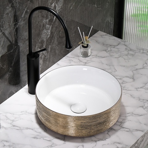 UMYWALKA NABLATOWA CERAMICZNA OKRĄGŁA LAVA-GL-BR-360 ZŁOTY SZCZOTKOWANY 36x12 CM