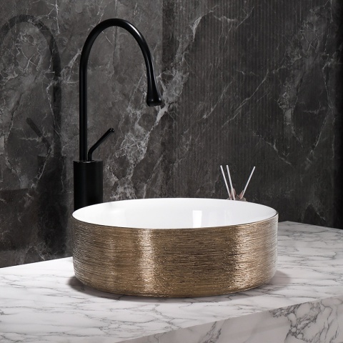 UMYWALKA NABLATOWA CERAMICZNA OKRĄGŁA LAVA-GL-BR-360 ZŁOTY SZCZOTKOWANY 36x12 CM