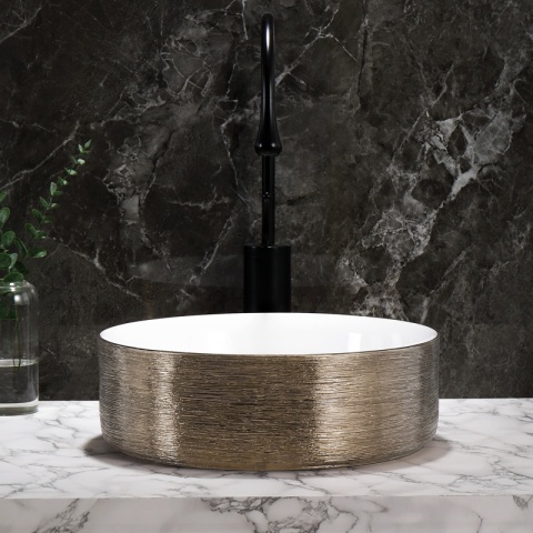 UMYWALKA NABLATOWA CERAMICZNA OKRĄGŁA LAVA-GL-BR-360 ZŁOTY SZCZOTKOWANY 36x12 CM