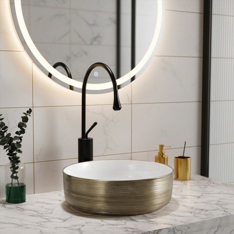 UMYWALKA NABLATOWA CERAMICZNA OKRĄGŁA LAVA-GL-BR-360 ZŁOTY SZCZOTKOWANY 36x12 CM