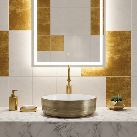 UMYWALKA NABLATOWA CERAMICZNA OKRĄGŁA LAVA-GL-BR-360 ZŁOTY SZCZOTKOWANY 36x12 CM