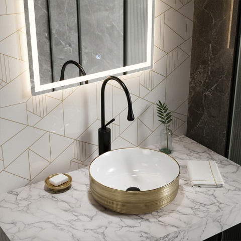 UMYWALKA NABLATOWA CERAMICZNA OKRĄGŁA LAVA-GL-BR-360 ZŁOTY SZCZOTKOWANY 36x12 CM