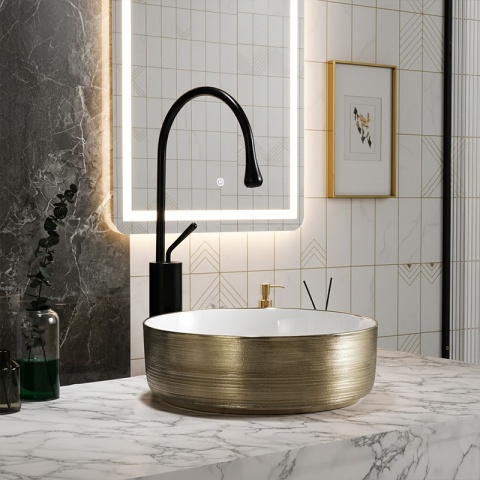 UMYWALKA NABLATOWA CERAMICZNA OKRĄGŁA LAVA-GL-BR-360 ZŁOTY SZCZOTKOWANY 36x12 CM