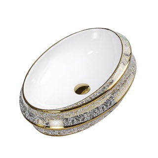 UMYWALKA NABLATOWA CERAMICZNA OWALNA YOKO-WH-MOD5-GL-600 BIAŁY ZŁOTY POŁYSK 60x40 CM