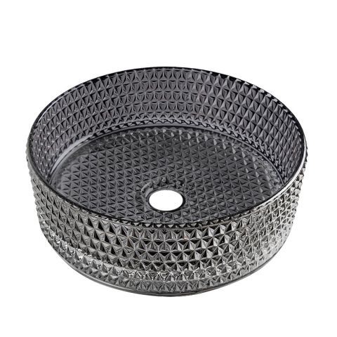 UMYWALKA NABLATOWA SZKLANA OKRĄGŁA FREZOWANA BRILLANT1-BL-PL-360 CZARNY PLATYNOWY POŁYSK 36x12 CM