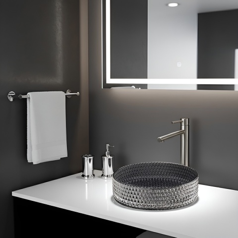 UMYWALKA NABLATOWA SZKLANA OKRĄGŁA FREZOWANA BRILLANT1-BL-PL-360 CZARNY PLATYNOWY POŁYSK 36x12 CM