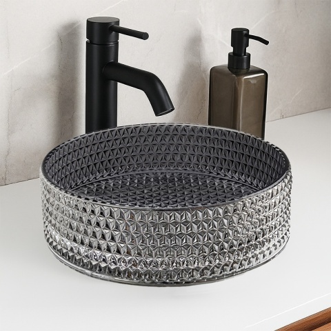 UMYWALKA NABLATOWA SZKLANA OKRĄGŁA FREZOWANA BRILLANT1-BL-PL-360 CZARNY PLATYNOWY POŁYSK 36x12 CM