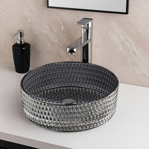 UMYWALKA NABLATOWA SZKLANA OKRĄGŁA FREZOWANA BRILLANT1-BL-PL-360 CZARNY PLATYNOWY POŁYSK 36x12 CM