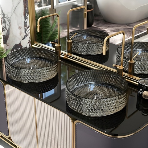 UMYWALKA NABLATOWA SZKLANA OKRĄGŁA FREZOWANA BRILLANT1-BL-PL-360 CZARNY PLATYNOWY POŁYSK 36x12 CM