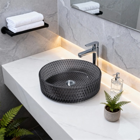 UMYWALKA NABLATOWA SZKLANA OKRĄGŁA FREZOWANA BRILLANT1-BL-360 CZARNY POŁYSK 36x12 CM