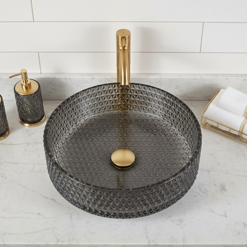 UMYWALKA NABLATOWA SZKLANA OKRĄGŁA FREZOWANA BRILLANT1-BL-360 CZARNY POŁYSK 36x12 CM