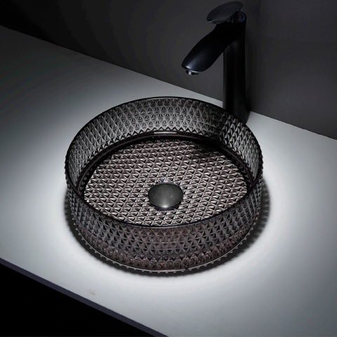 UMYWALKA NABLATOWA SZKLANA OKRĄGŁA FREZOWANA BRILLANT1-BL-360 CZARNY POŁYSK 36x12 CM