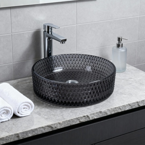 UMYWALKA NABLATOWA SZKLANA OKRĄGŁA FREZOWANA BRILLANT1-BL-360 CZARNY POŁYSK 36x12 CM