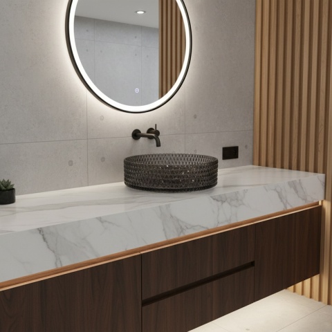 UMYWALKA NABLATOWA SZKLANA OKRĄGŁA FREZOWANA BRILLANT1-BL-360 CZARNY POŁYSK 36x12 CM