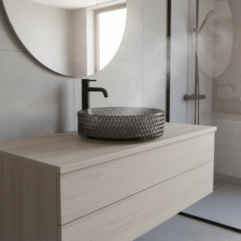 UMYWALKA NABLATOWA SZKLANA OKRĄGŁA FREZOWANA BRILLANT1-BL-360 CZARNY POŁYSK 36x12 CM