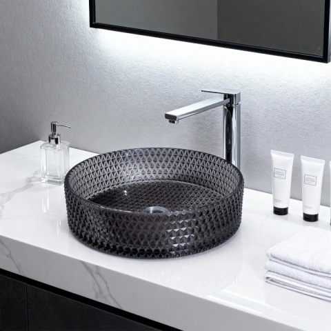 UMYWALKA NABLATOWA SZKLANA OKRĄGŁA FREZOWANA BRILLANT1-BL-400 CZARNY POŁYSK 40x12 CM