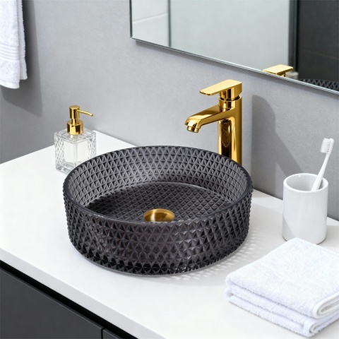 UMYWALKA NABLATOWA SZKLANA OKRĄGŁA FREZOWANA BRILLANT1-BL-400 CZARNY POŁYSK 40x12 CM