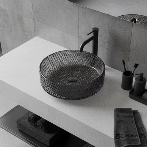 UMYWALKA NABLATOWA SZKLANA OKRĄGŁA FREZOWANA BRILLANT1-BL-400 CZARNY POŁYSK 40x12 CM