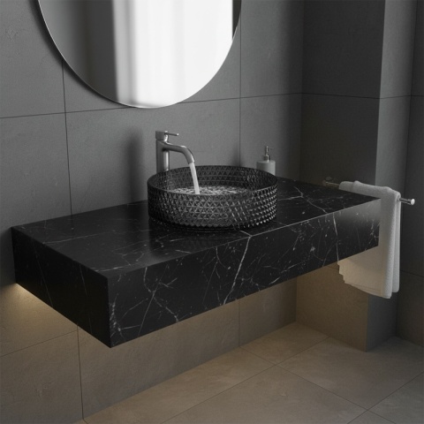 UMYWALKA NABLATOWA SZKLANA OKRĄGŁA FREZOWANA BRILLANT1-BL-400 CZARNY POŁYSK 40x12 CM