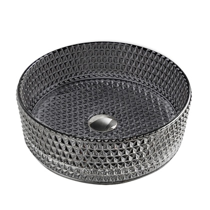 UMYWALKA NABLATOWA SZKLANA OKRĄGŁA FREZOWANA BRILLANT1-BL-PL-400 CZARNY PATYNOWY POŁYSK 40x12 CM