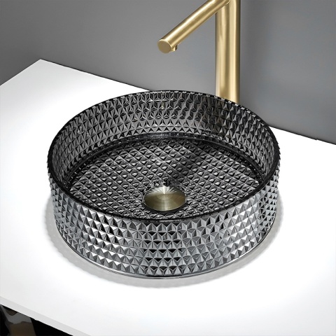 UMYWALKA NABLATOWA SZKLANA OKRĄGŁA FREZOWANA BRILLANT1-BL-PL-400 CZARNY PATYNOWY POŁYSK 40x12 CM