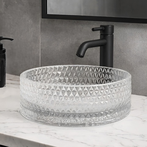 UMYWALKA NABLATOWA SZKLANA OKRĄGŁA FREZOWANA BRILLANT1-TR-360 TRANSPARENTNA 36x12 CM