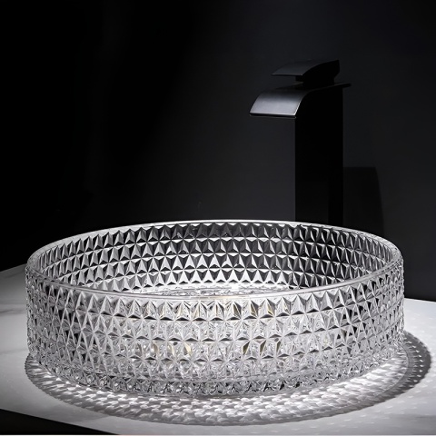 UMYWALKA NABLATOWA SZKLANA OKRĄGŁA FREZOWANA BRILLANT1-TR-360 TRANSPARENTNA 36x12 CM