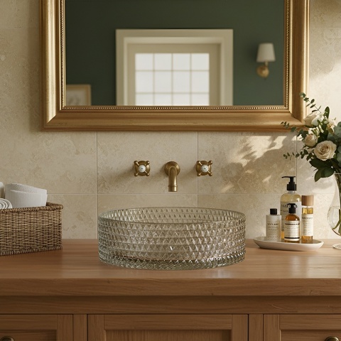 UMYWALKA NABLATOWA SZKLANA OKRĄGŁA FREZOWANA BRILLANT1-TR-360 TRANSPARENTNA 36x12 CM