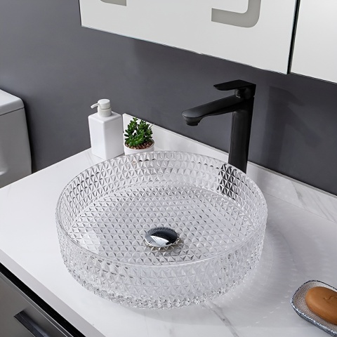 UMYWALKA NABLATOWA SZKLANA OKRĄGŁA FREZOWANA BRILLANT1-TR-400 TRANSPARENTNA 40x12 CM