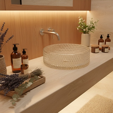 UMYWALKA NABLATOWA SZKLANA OKRĄGŁA FREZOWANA BRILLANT1-TR-400 TRANSPARENTNA 40x12 CM