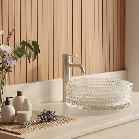 UMYWALKA NABLATOWA SZKLANA OKRĄGŁA FREZOWANA BRILLANT1-TR-400 TRANSPARENTNA 40x12 CM