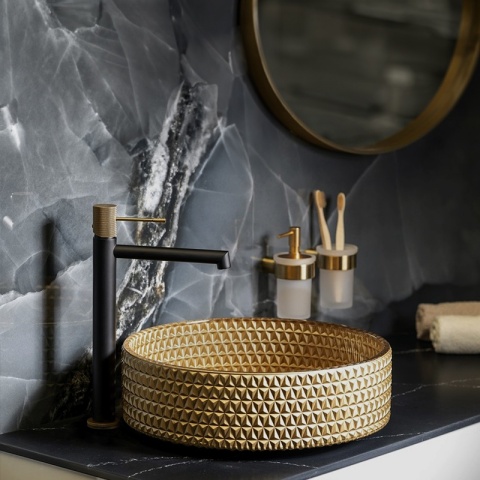 UMYWALKA NABLATOWA SZKLANA OKRĄGŁA FREZOWANA BRILLANT1-GL-360 ZŁOTY MAT 36x12 CM