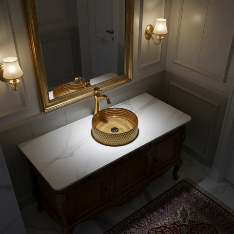 UMYWALKA NABLATOWA SZKLANA OKRĄGŁA FREZOWANA BRILLANT1-GL-360 ZŁOTY MAT 36x12 CM