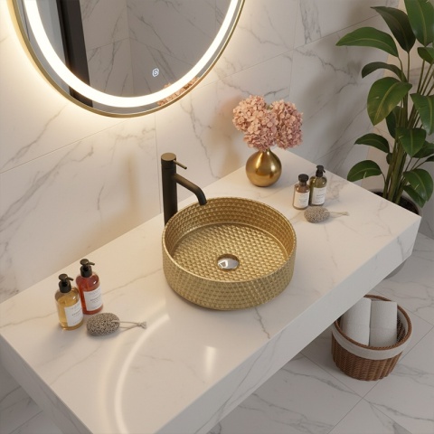 UMYWALKA NABLATOWA SZKLANA OKRĄGŁA FREZOWANA BRILLANT1-GL-360 ZŁOTY MAT 36x12 CM