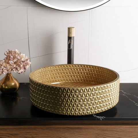 UMYWALKA NABLATOWA SZKLANA OKRĄGŁA FREZOWANA BRILLANT1-GL-400 ZŁOTY MAT 40x12 CM