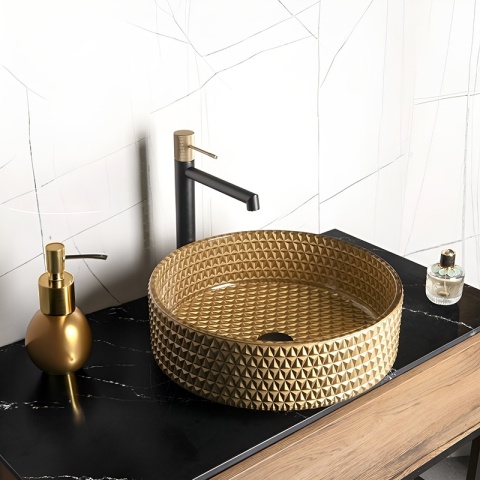 UMYWALKA NABLATOWA SZKLANA OKRĄGŁA FREZOWANA BRILLANT1-GL-400 ZŁOTY MAT 40x12 CM