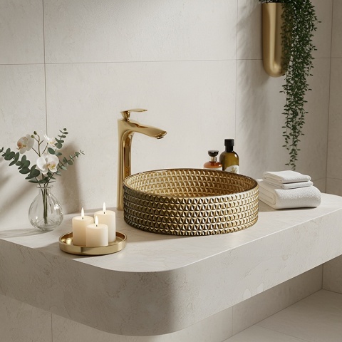 UMYWALKA NABLATOWA SZKLANA OKRĄGŁA FREZOWANA BRILLANT1-GL-400 ZŁOTY MAT 40x12 CM